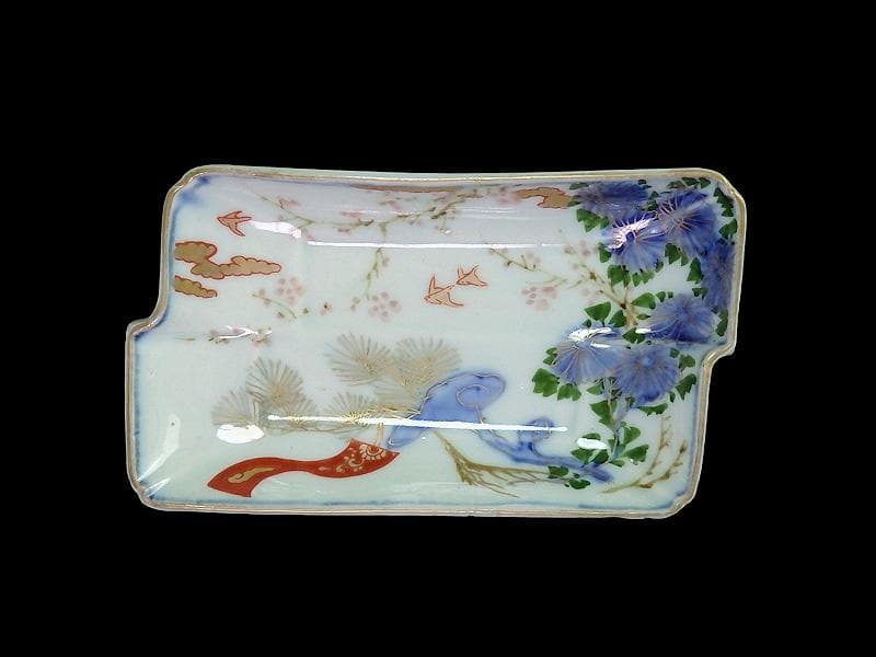 古伊万里 染錦 梅に菊 松に短冊の図 変形長皿 5客 B048AS-CWx - メルカリ