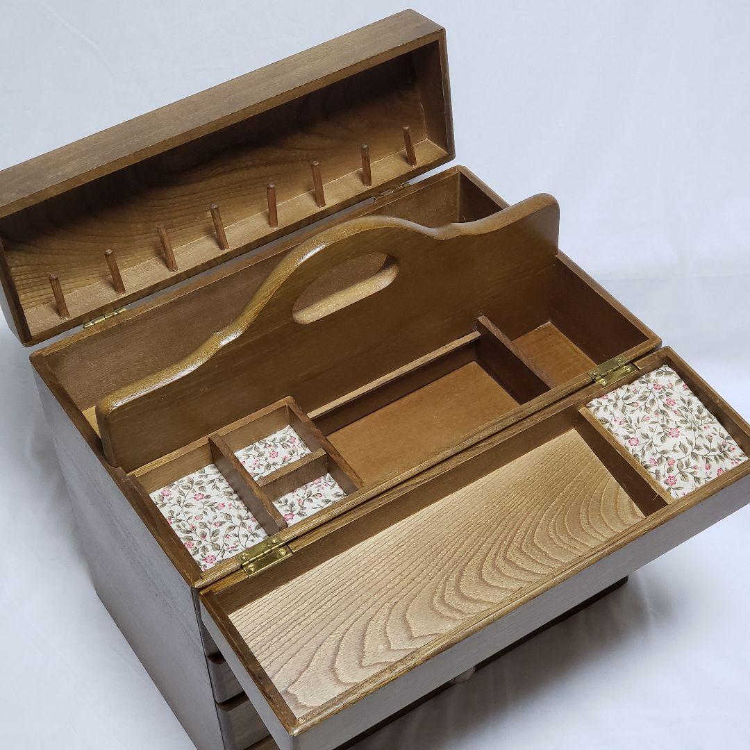 週末セール中】G-WOOD ソーイングボックス 裁縫箱 大容量 木製 レトロ