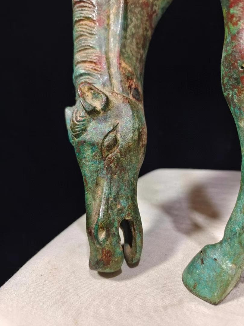 中国古美術・旧蔵純銅・飲水馬・青銅銘文の馬・純手作り・細密彫・