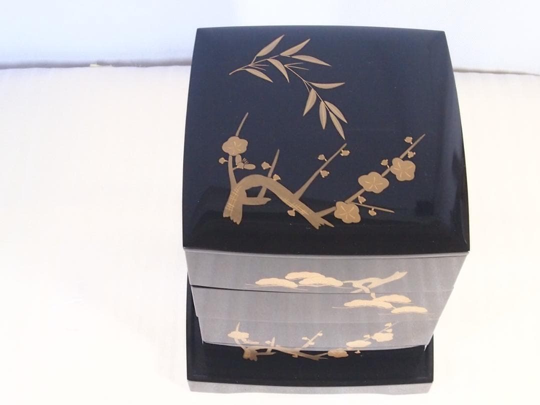 【美品】輪島塗 大向高洲堂 五聖蒔絵 四段重箱 台付き お重/弁当箱 漆器/食器