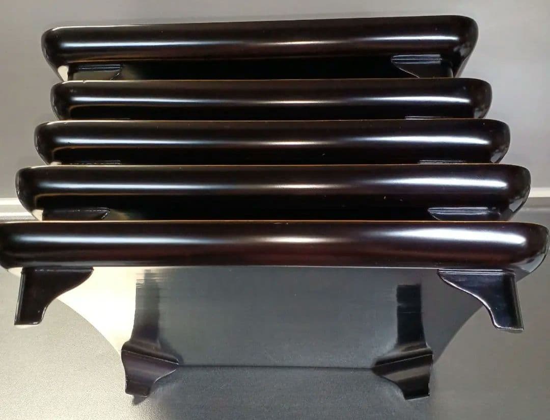 明治初期輪島塗沈金四方膳五客