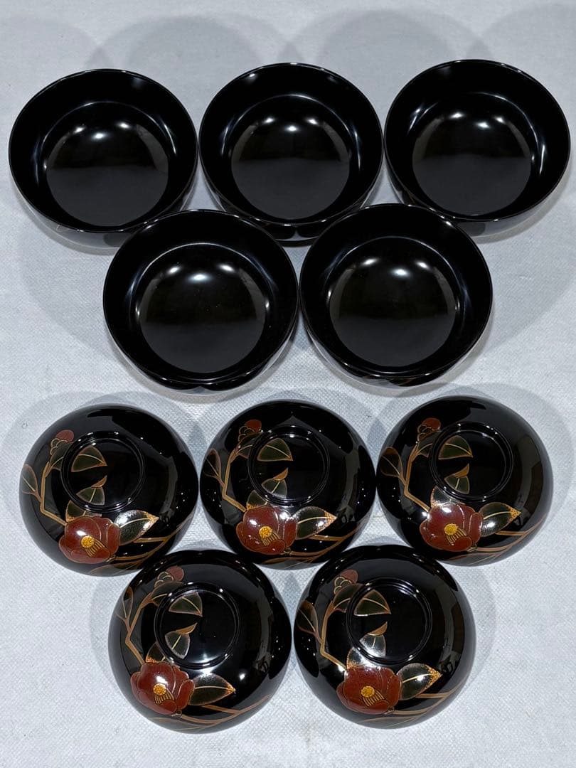 輪島塗 元岡光漆堂謹製 蒔絵師 静峰 塗師 清斉 椿蒔絵 吸物