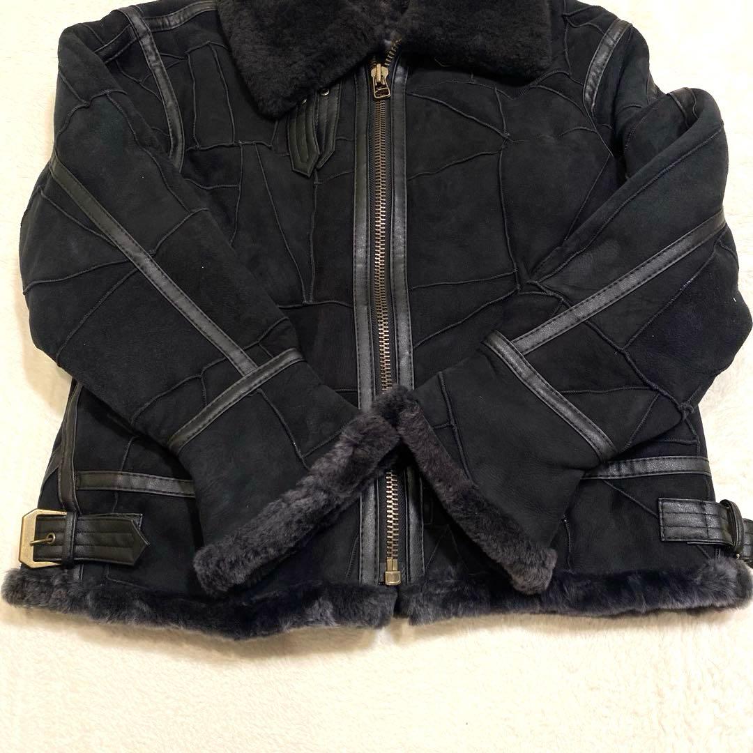 ムートンジャケット ブラック パッチワーク 羊革 B-3タイプ 韓国製 メンズM
