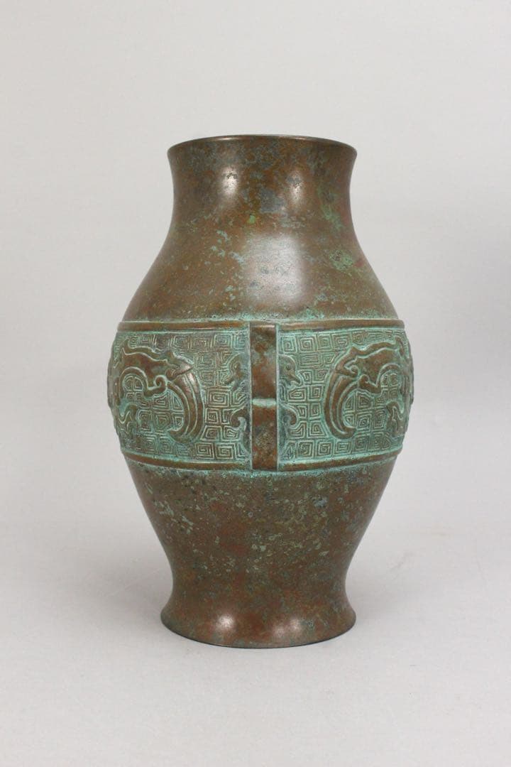 No5074 平安城鋳工　桂田浄雲造　饕餮文銅花器　高さ24.5cm 送料無料