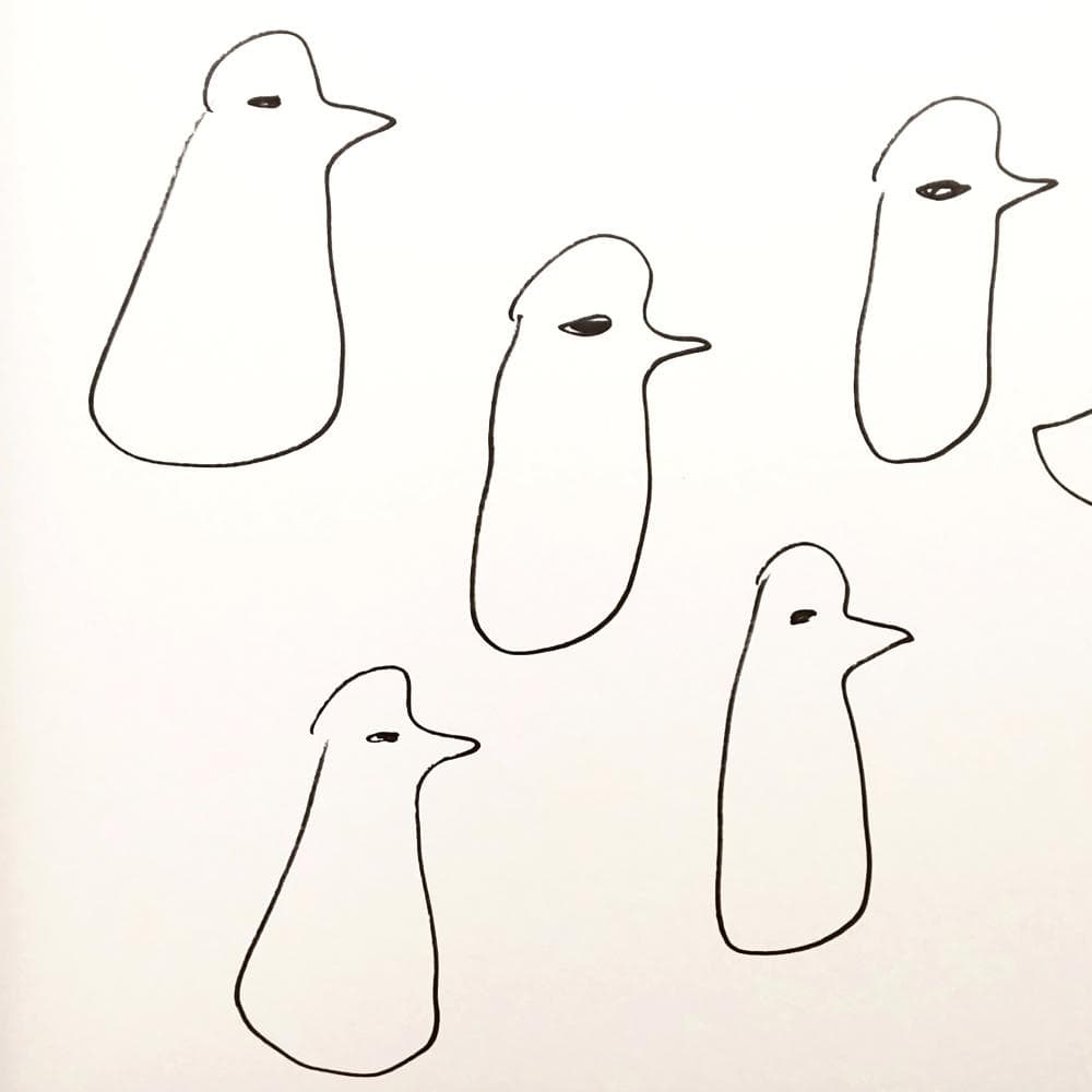 内野隆文　とりのマーチ　鳥　ドローイング　イラスト　絵画　現代美術　額縁　真作