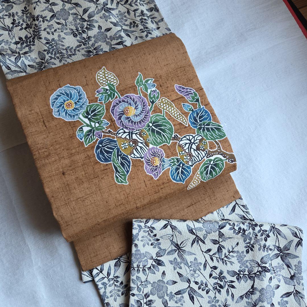 本場琉球紅型染 知念積元 紬名古屋帯 - メルカリ