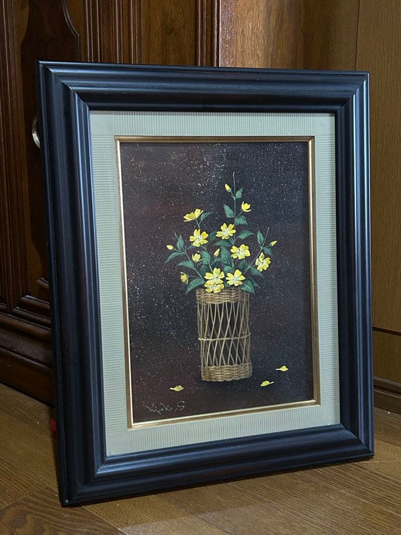 藤田嗣治油彩F8号パリ屋根の前の少女と猫表サイン裏