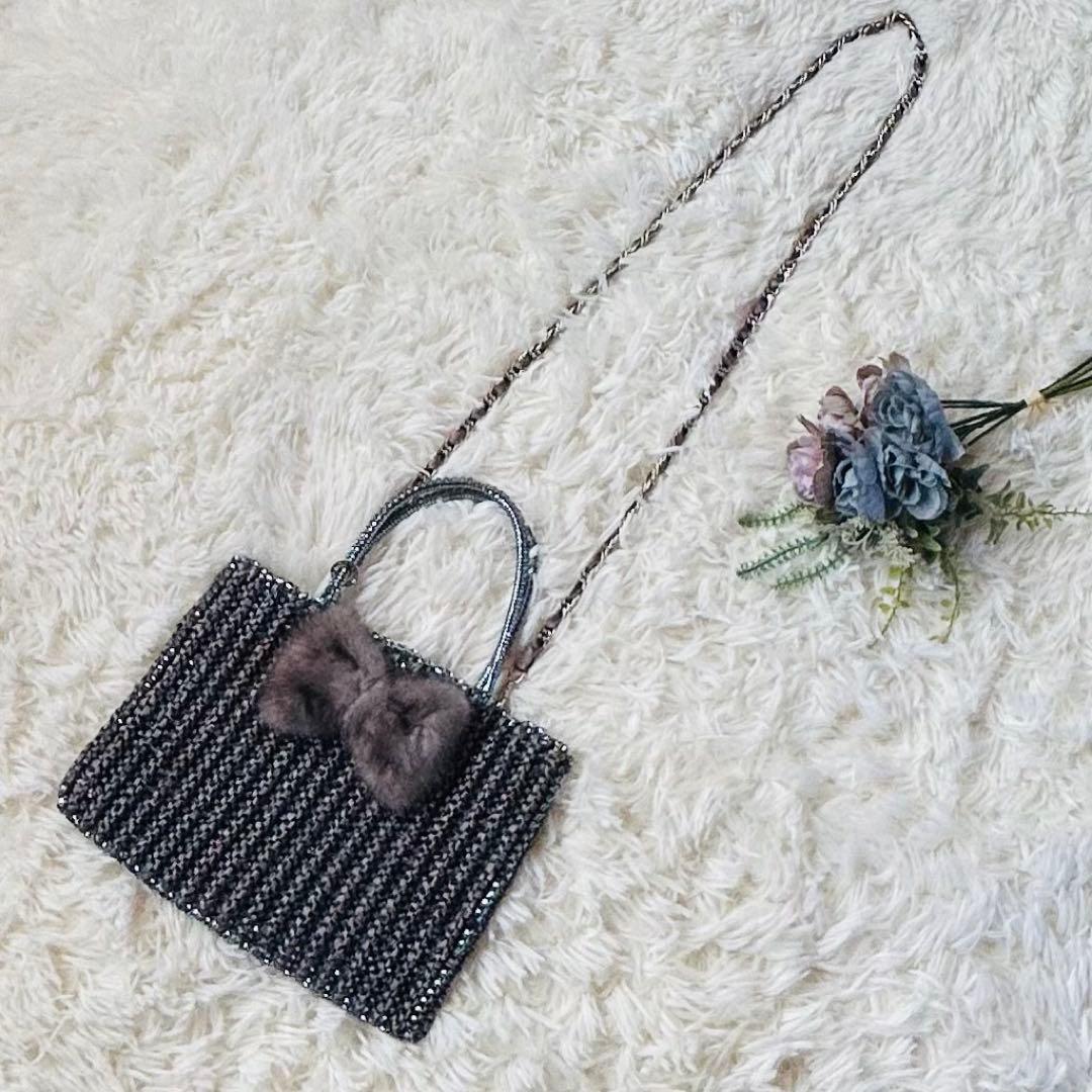 可愛い★アンテプリマ　ワイヤーポシェット　ファーリボン付き