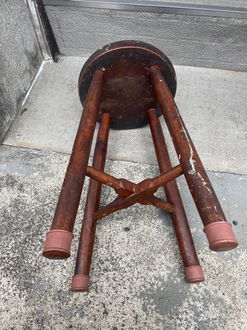 アンティーク】丸スツールスツールイス太足4本足丸椅子昭和レトロ