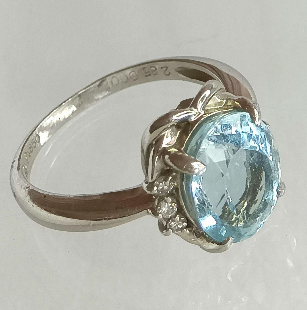大粒アクアマリンリング♦2.85㌌✨／オーバル／#11／プラチナ枠／品質保証書付
