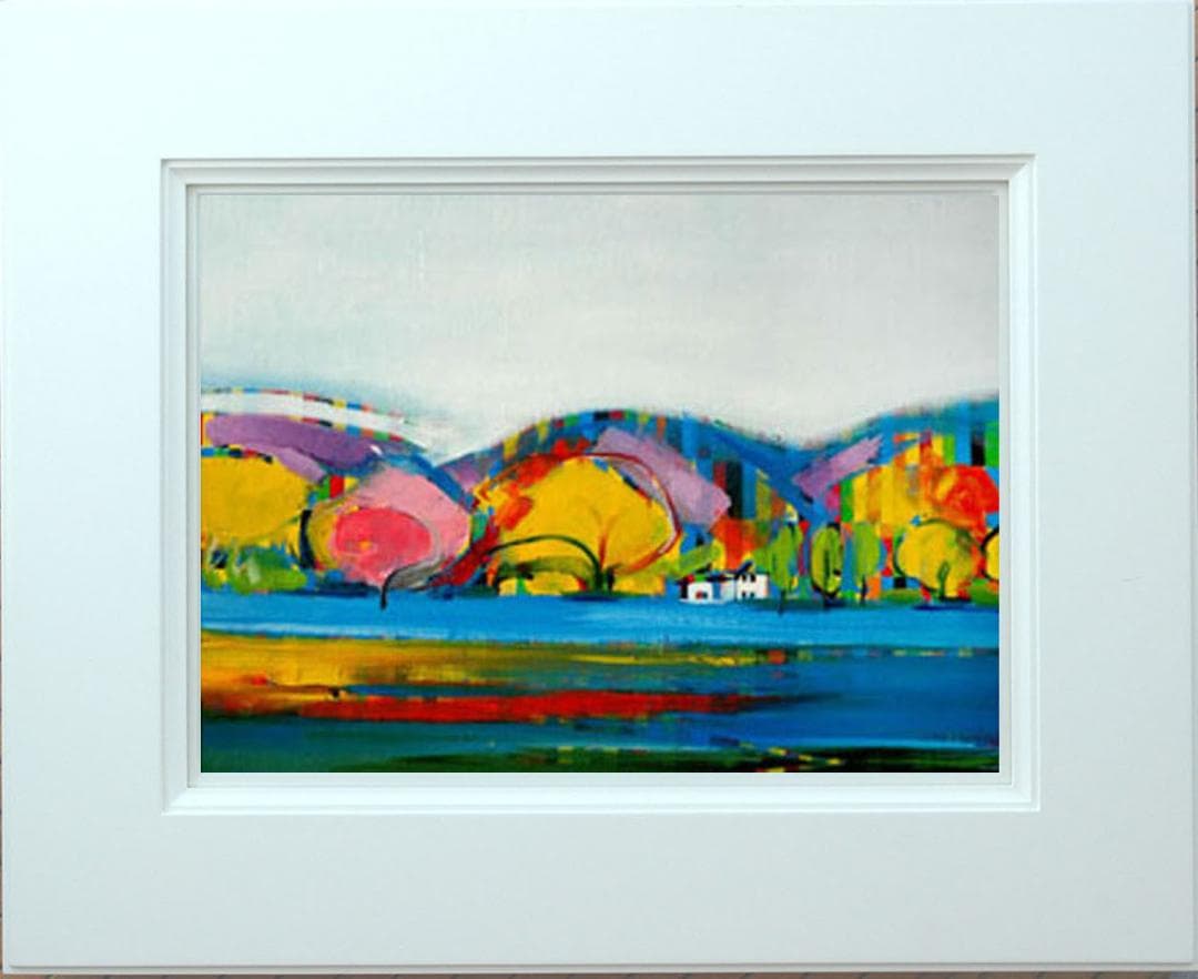 油絵 菅家令子 絵 絵画インテリア 額付(黒) uF6-081811 風景 紅葉