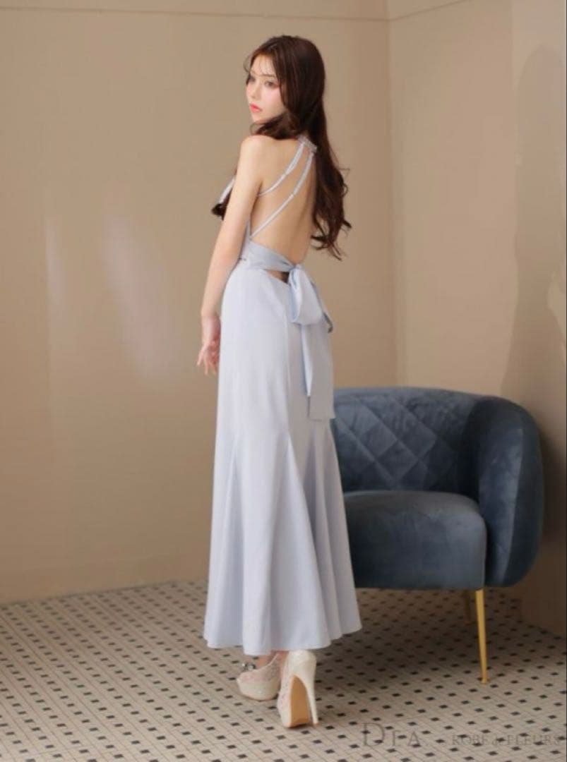 バックオープン マキシドレス ライトブルー