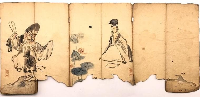 【 渡辺崋山 画帖 】　江戸時代　肉筆手控帖　七福神・鍾馗・花鳥・山水ほか