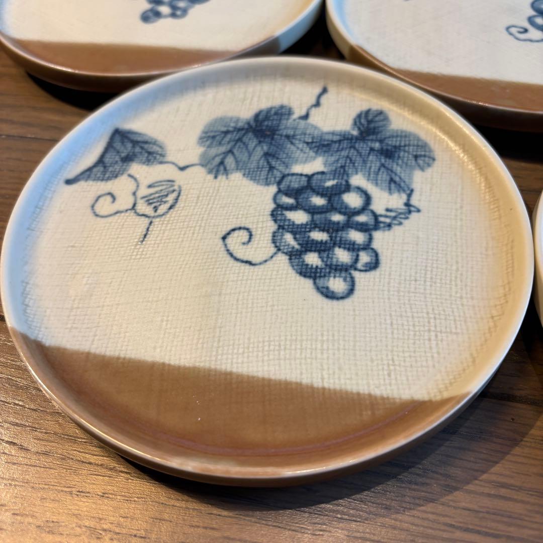 未使用/美品/送料込】九谷焼『九谷直作』ビンテージ葡萄小皿5枚セット