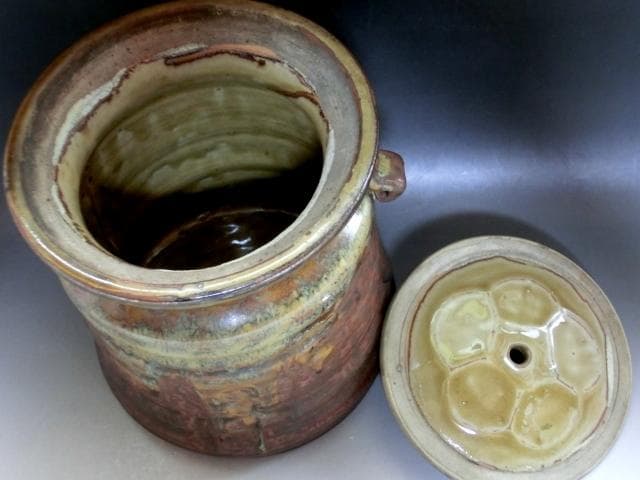 水指■古い高取焼 水さし 耳付き 箆目 お茶道具 古美術 時代物 骨董品■