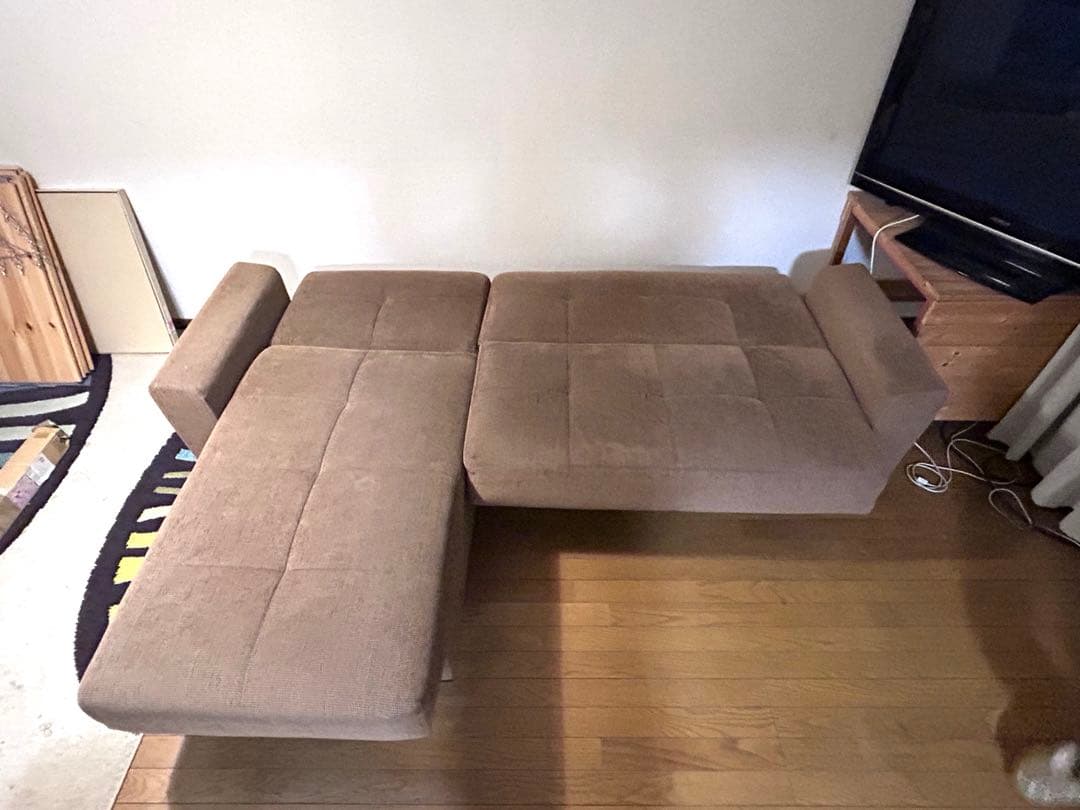 【フランスベット/都内近郊のみ】ブラウン L字型ソファベット　4人がけ