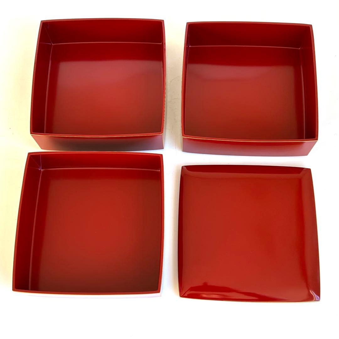 【美品】漆器 漆塗り 重箱 三段重箱 三段重 お重 朱モダン 会津塗り 和食器