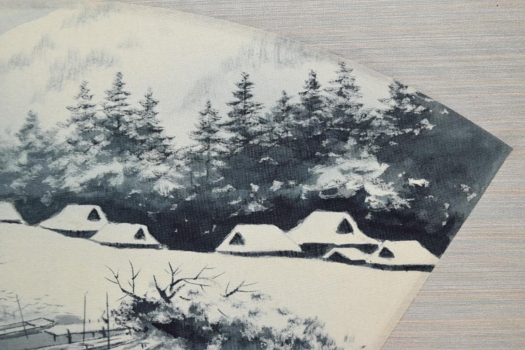 【真作】杉原元人/扇面雪中山水図/田家図/掛軸☆宝船☆Z-687