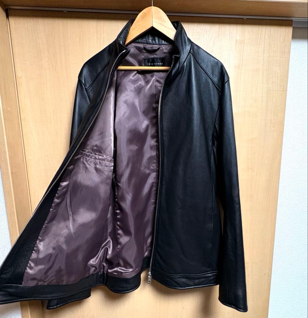極美品】TETE HOMME シングルライダースジャケット羊革 大きいサイズ