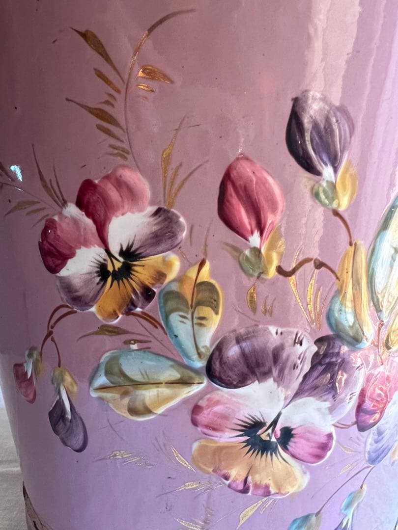 希少♡フランスアンティーク ピンク 手描き ホーロー バケツ ハンド