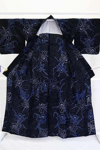 ★専用★美品 浴衣 有松絞り バチ衿 濃紺 菖蒲 身丈160cm お洒落 夏