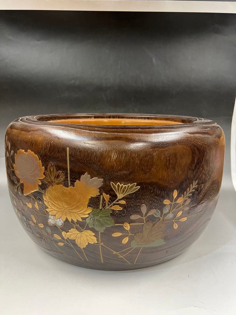 骨董 蒔絵 螺鈿 火鉢 桐 桐火鉢 古民具 茶道具 アンティーク 内側銅器