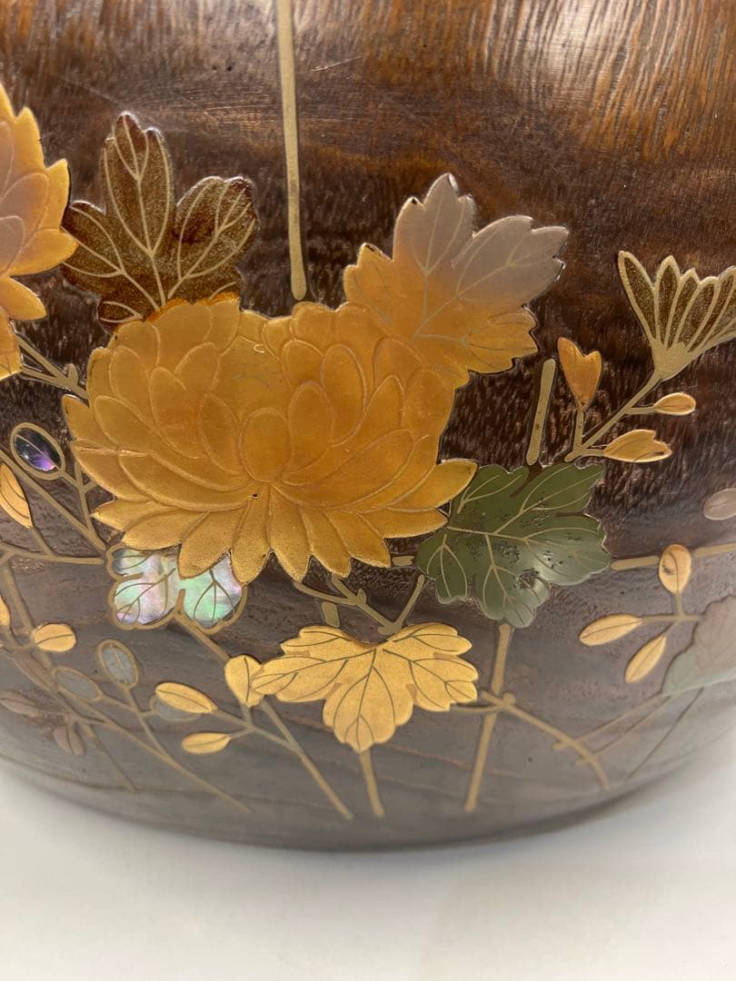 骨董 蒔絵 螺鈿 火鉢 桐 桐火鉢 古民具 茶道具 アンティーク 内側銅器