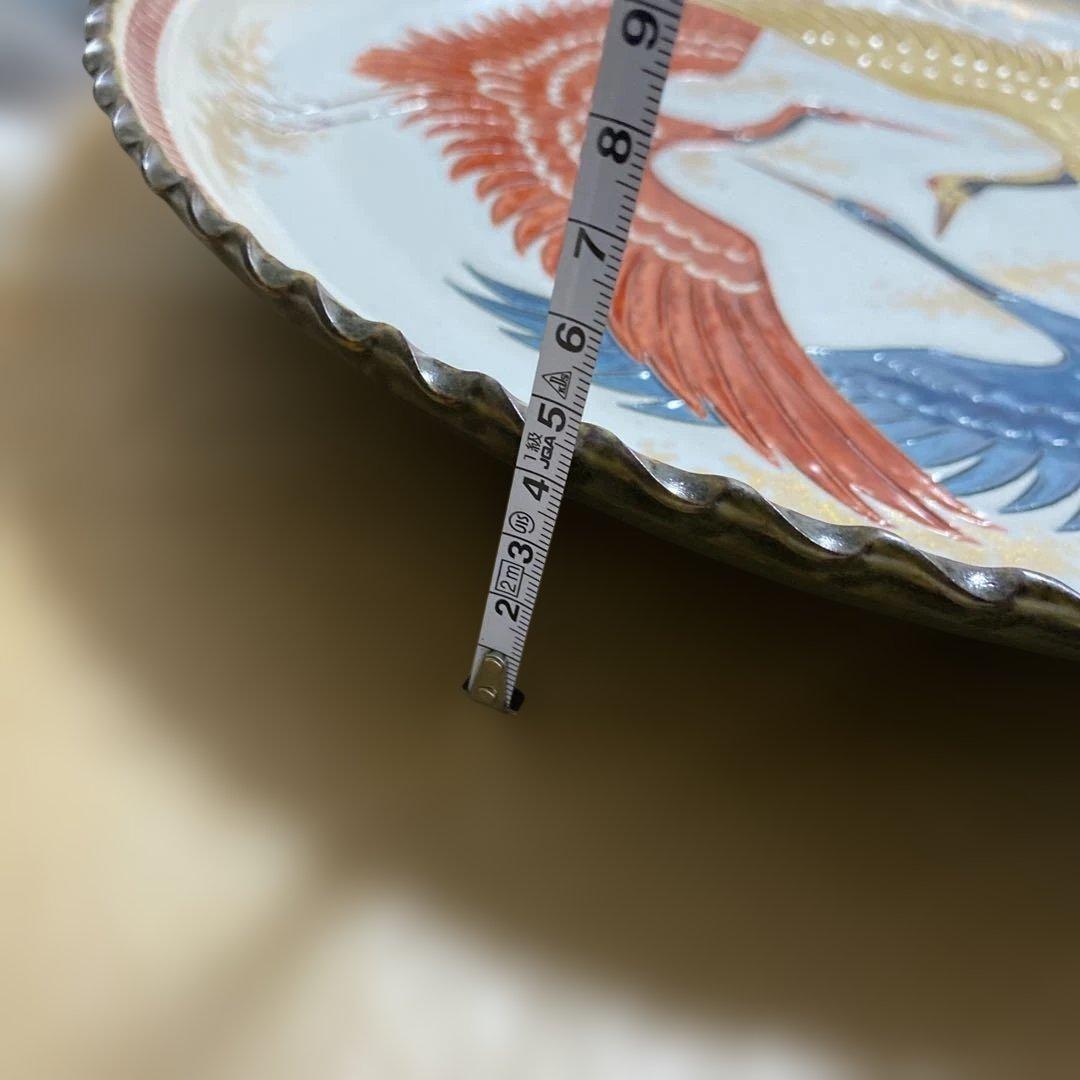 色絵三鶴 額皿 螢窯 中村翠恒氏作 34㎝ 共箱