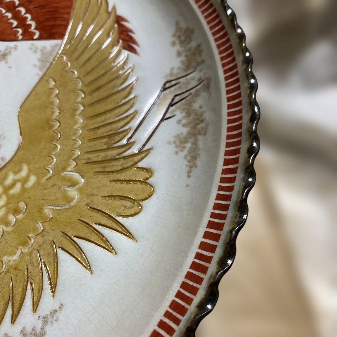 色絵三鶴　額皿　螢窯　中村翠恒氏作　34㎝　共箱入