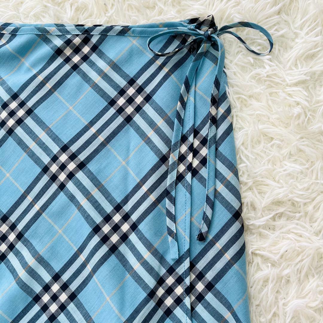 希少カラー✨バーバリーブルーレーベル　ノバチェックスカート34ラップティアード