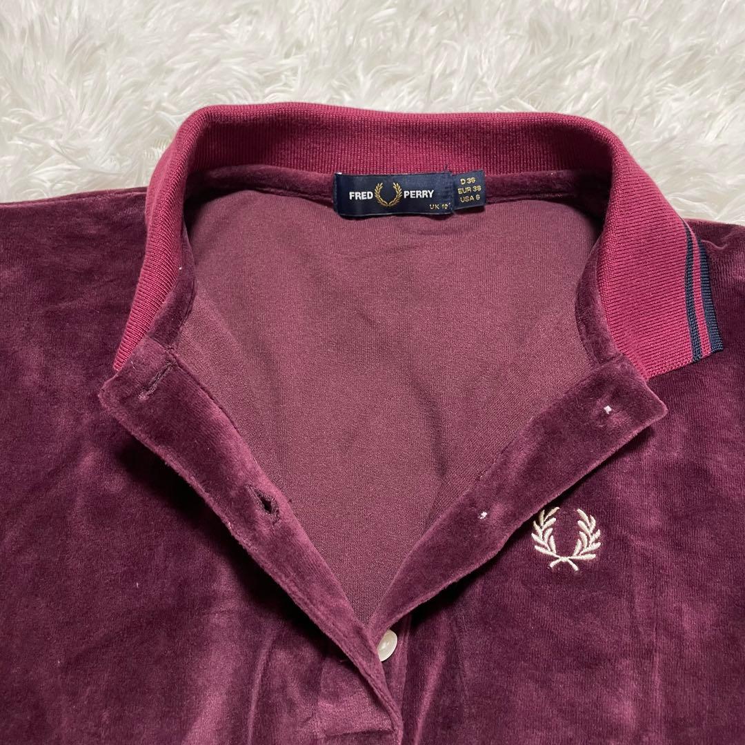 美品　FRED PERRY フレッドペリー　ベロア　ポロシャツ　長袖　刺繍ロゴ