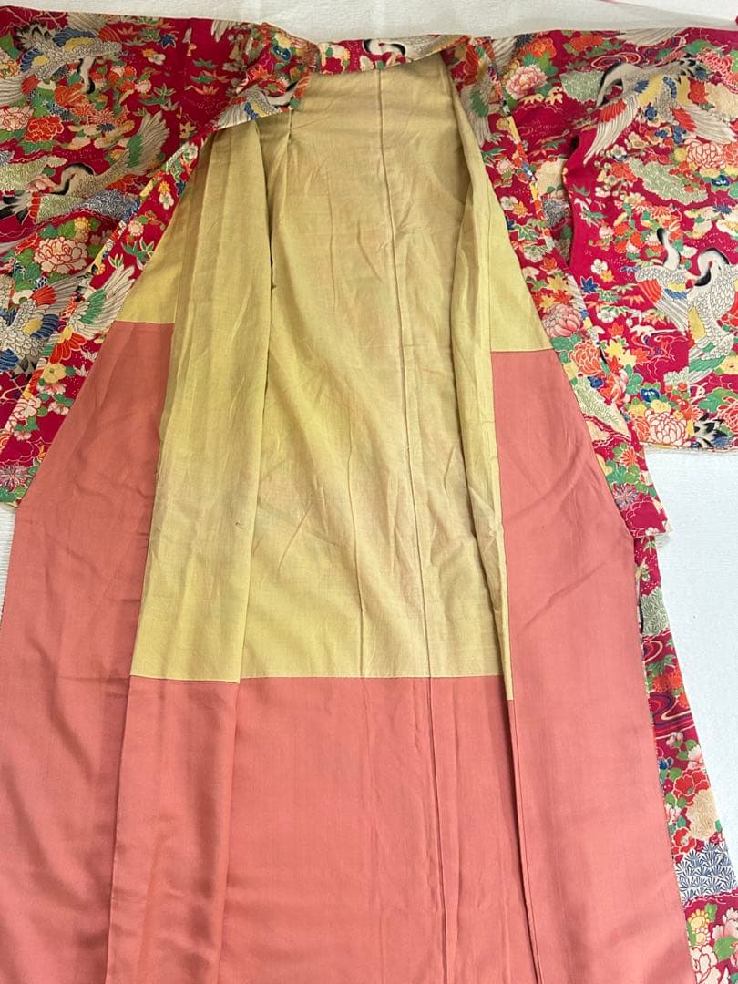 7歳　七五三　アンティーク正絹着物、アンティーク帯、帯揚げ、帯締め　しごきセット