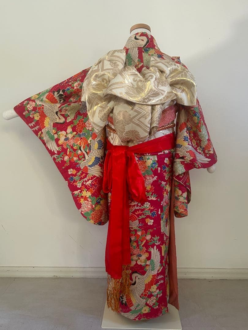 7歳　七五三　アンティーク正絹着物、アンティーク帯、帯揚げ、帯締め　しごきセット