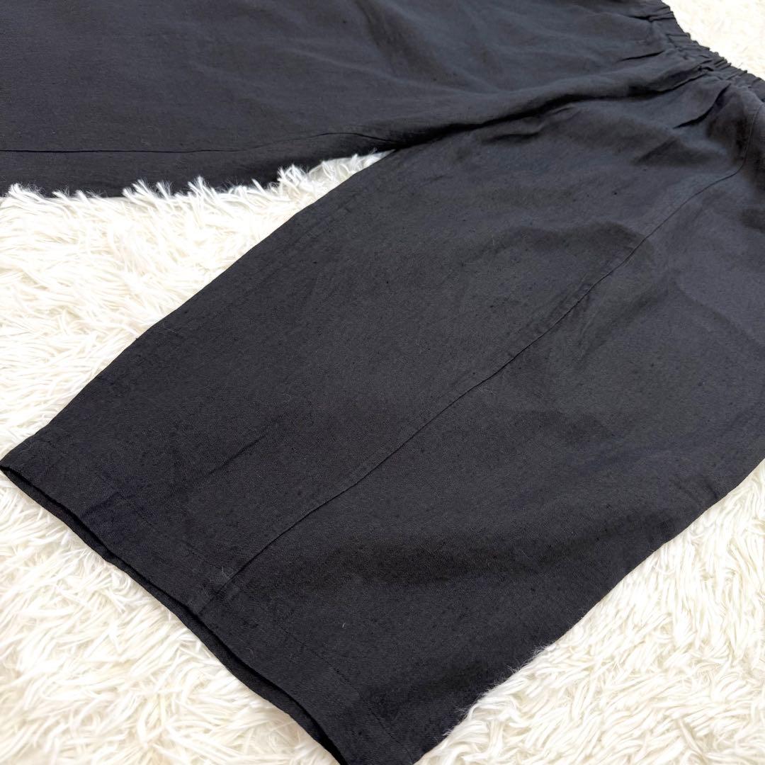 ババグーリ　リネンデニムのバルーンパンツ　花刺繍　ゆったり　ブラック　S相当