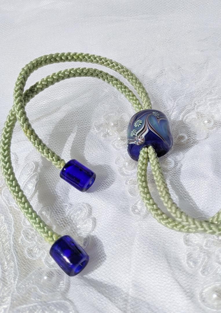 吉田正子トンボ玉（貳拾） 「江戸組み紐」ネックレス ガラス玉に込めた