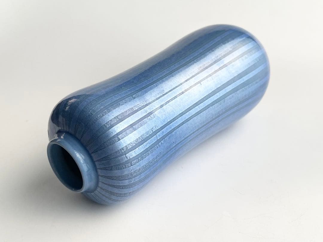 人間国宝　陶芸家　中田一於　釉裏銀彩　花入　九谷焼　共箱　小野珀子