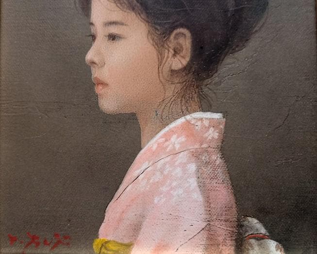 藤井勉 「少女 華」 0号 油彩画 真筆
