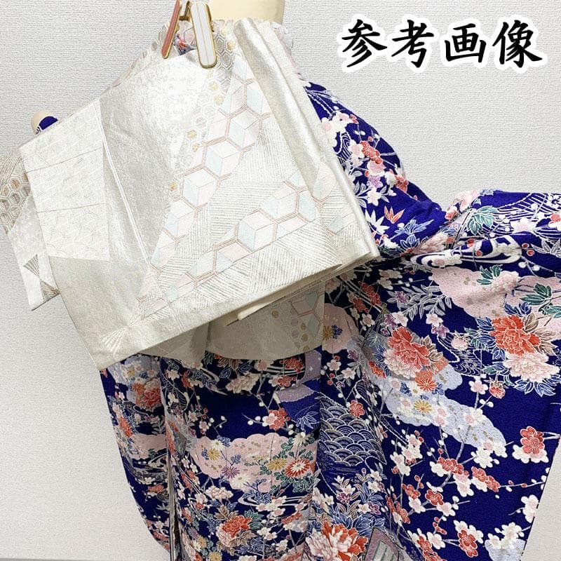 412z18☆振袖 小紋柄 金銀彩 地紋 型染め 古典柄☆美品 成人