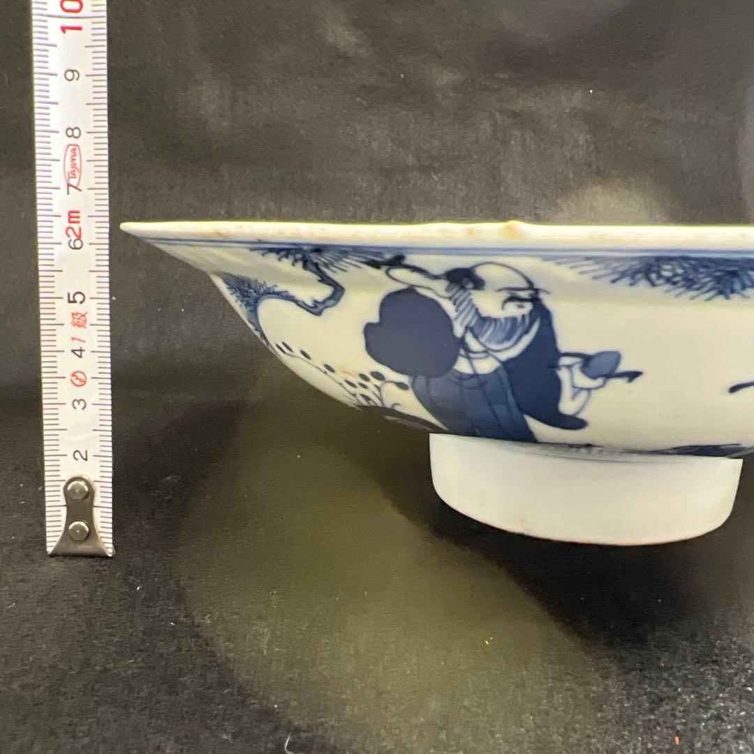 中国清時代　新渡青花人物画平鉢　口径約21㎝　東Y8-0106☆2Fトコオオ