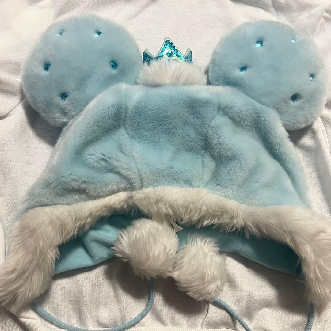 ミニーファンキャップ水色王冠付き