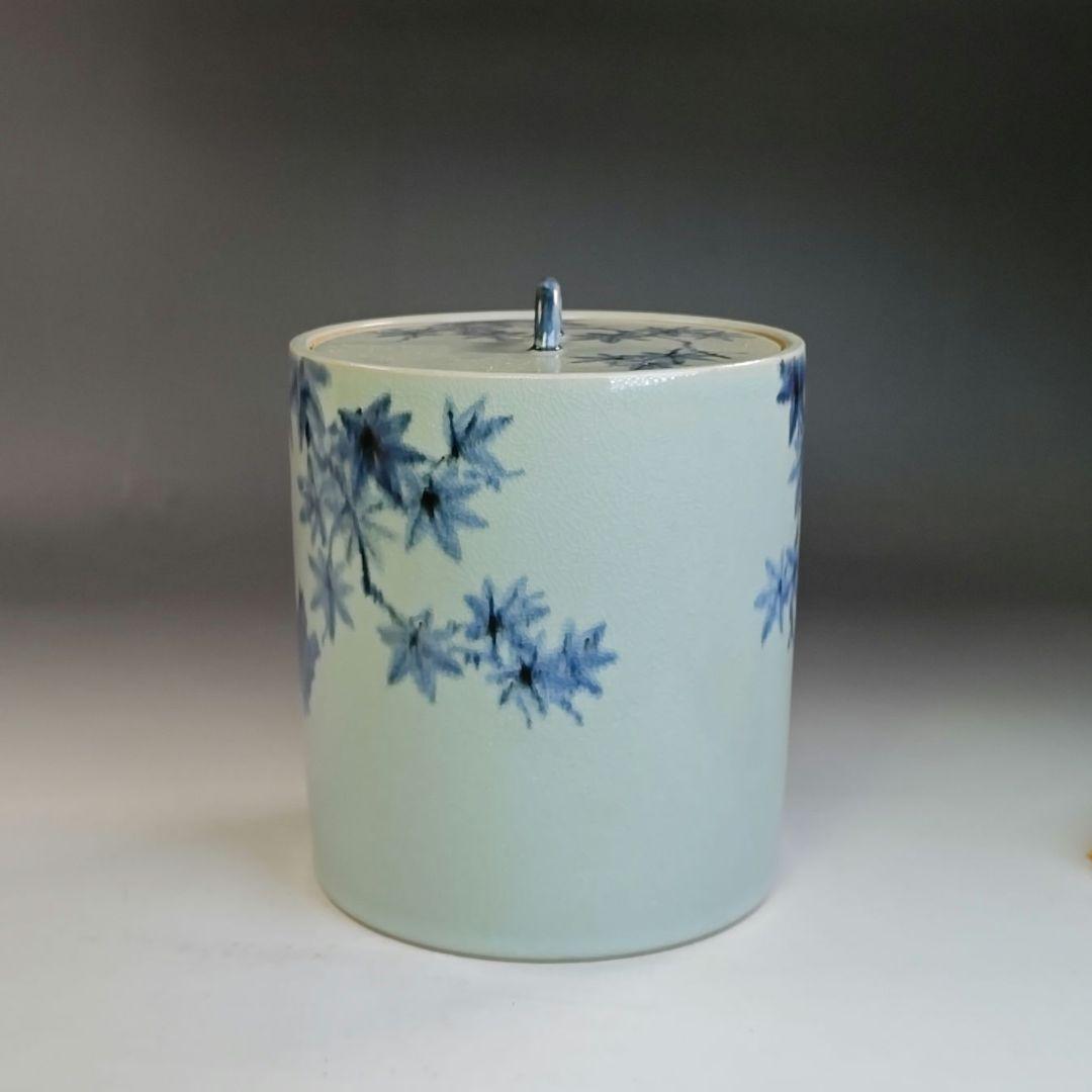 イ837 水指『手塚充』『安南写翡翠に楓の絵 水指 共