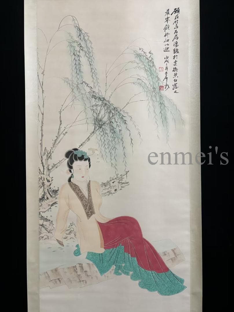 中国古美術 絹本手描き 張大千作款 仕女図 水墨画 四尺 肉筆 古玩 中堂画