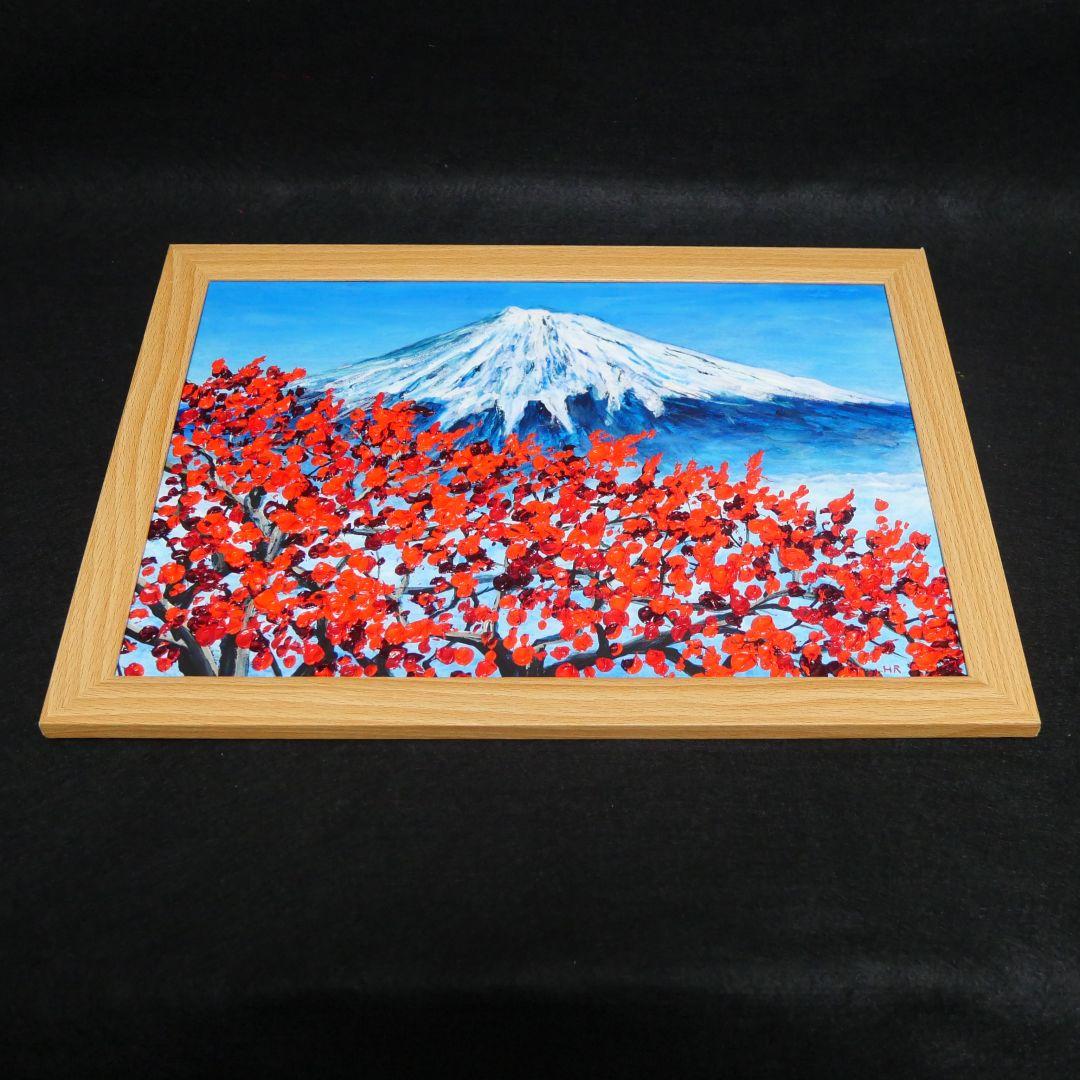 油絵 油彩 油彩画 絵 絵画【富士山と梅の花】