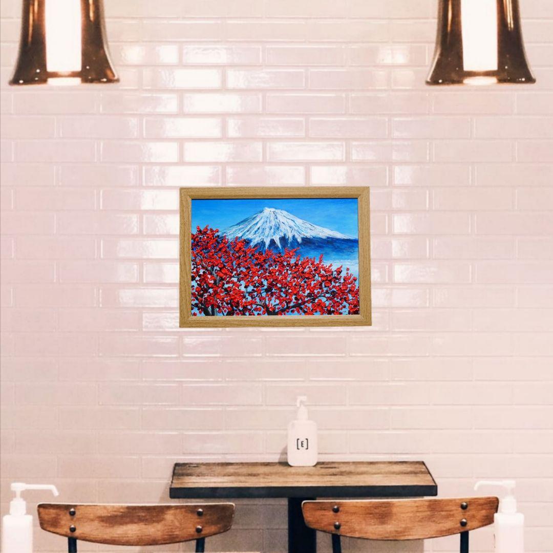 油絵 油彩 油彩画 絵 絵画【富士山と梅の花】