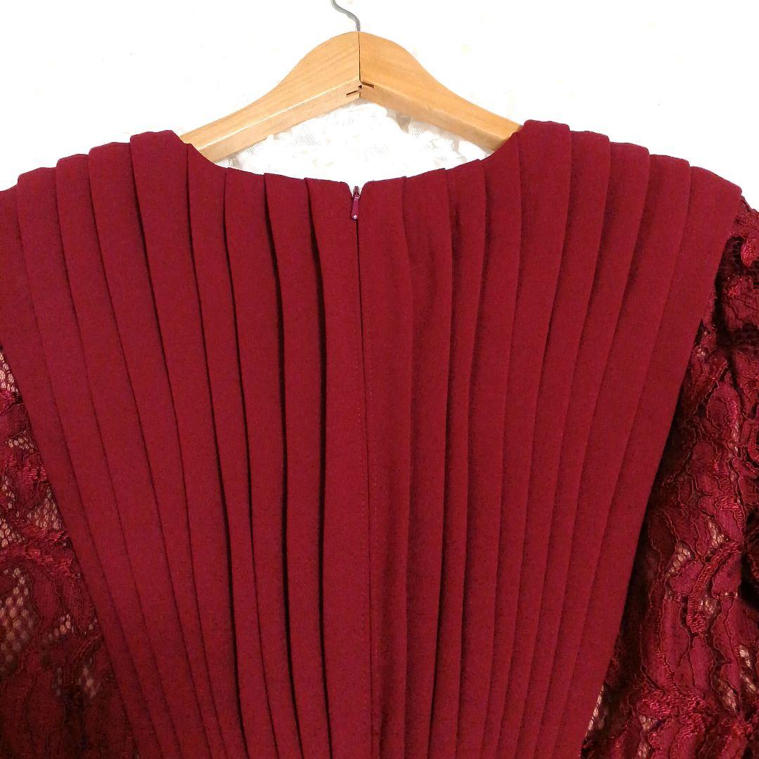 新品✨タダシショージ　ワンピース　深紅　ワイン　レース　ストレッチ　XS