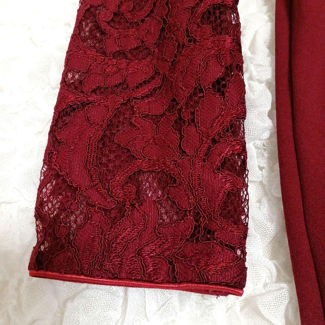 新品✨タダシショージ　ワンピース　深紅　ワイン　レース　ストレッチ　XS