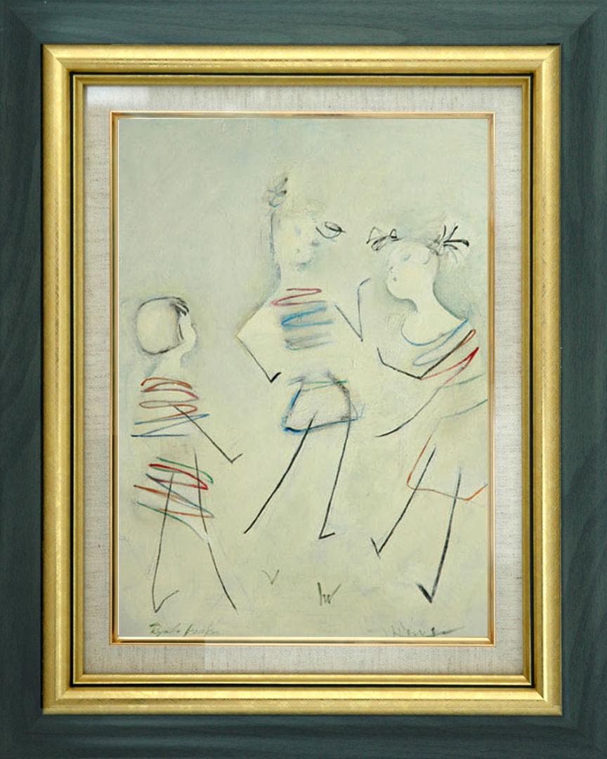 油絵 絵 絵画 インテリア 額付(銀) F4-051513 可愛い子供たち