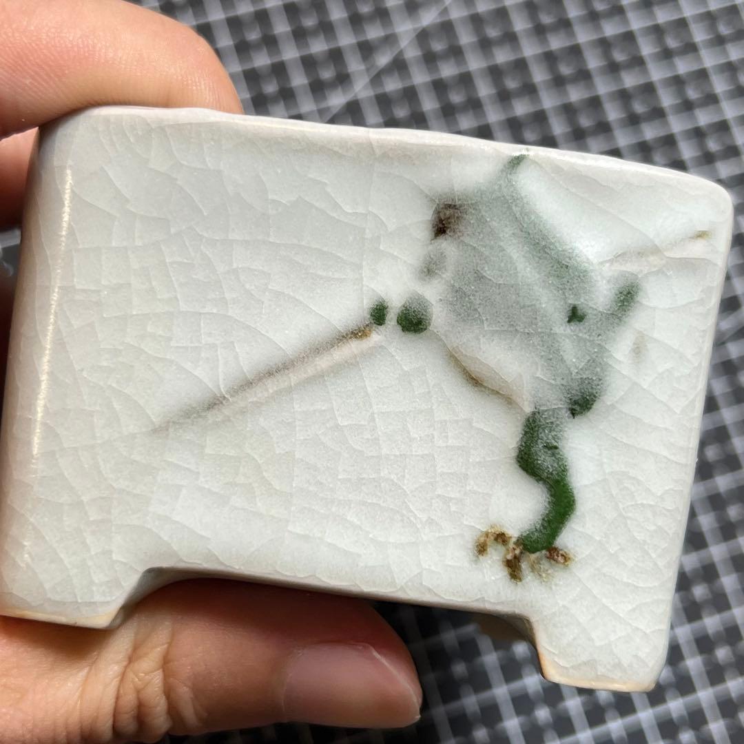 740.町直 五彩蛙切立長方 盆栽鉢 植木鉢 7.5*6.9*5.2cm