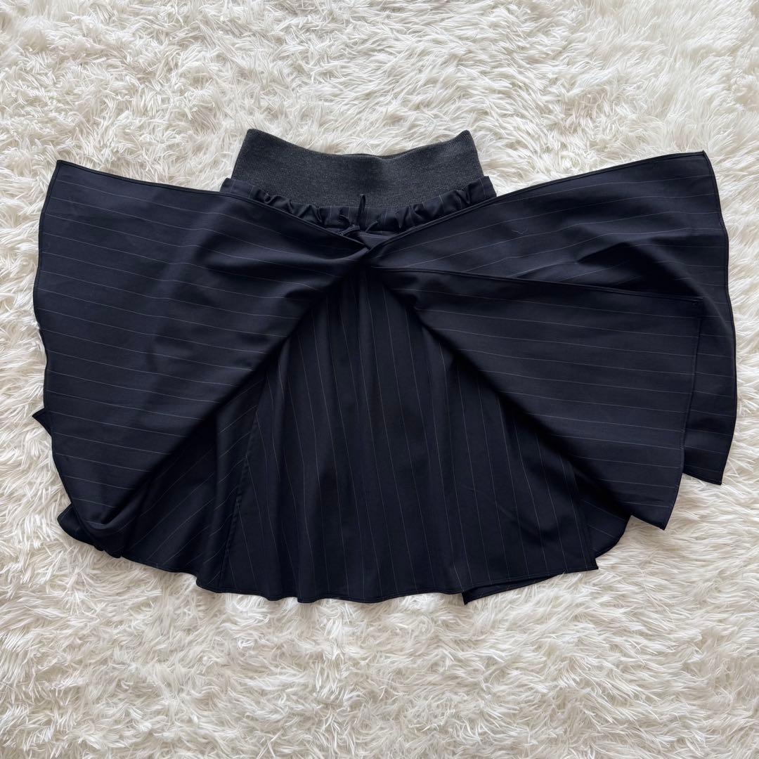 【ブルネロクチネリ】フレアスカート アシンメトリー 切替 ストライプ 40 紺