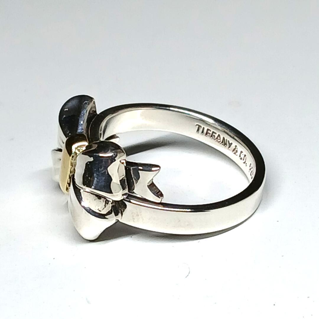 ティファニー 未使用に近い 約13号 リボンリング K18 シルバー コンビ②